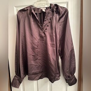 H&M Satin Blouse - Deep Purple/Brown